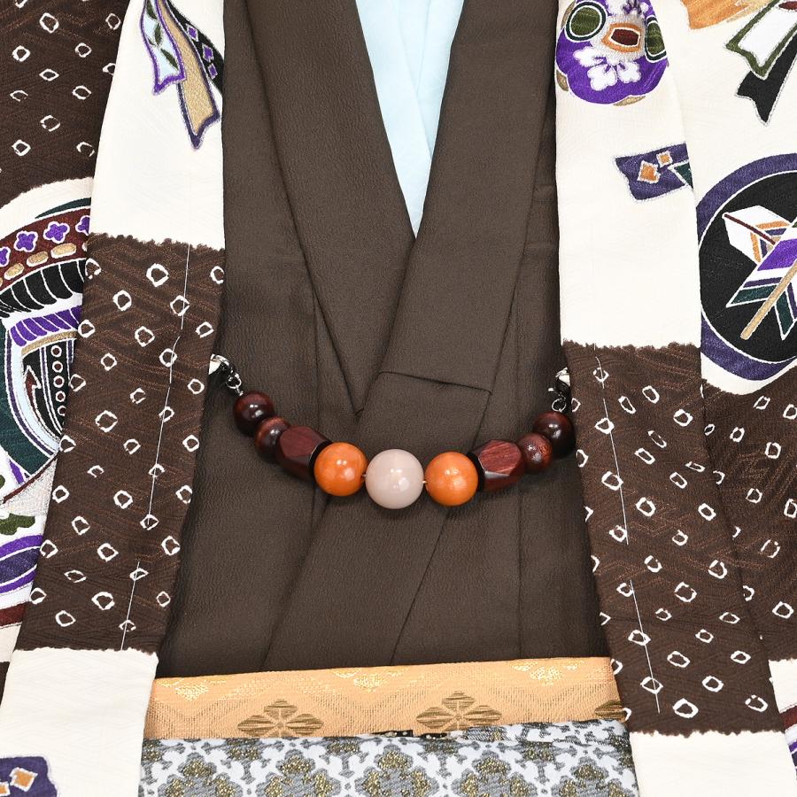 【在庫処分品】男児AS袴セット/式部浪漫/05-706BN/ブランド/子供/ちびっこ/着物/長襦袢/羽織/七五三着物セット/5歳/和服/茶/古典柄 |  | 02