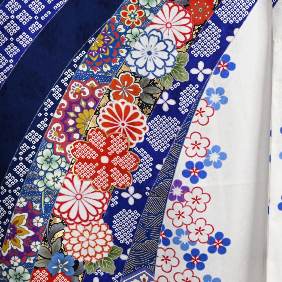 長じゅばん付き　正絹振袖　青　金彩友禅柄　165cm　a129 長じゅばん付き 正絹振袖 青 金彩友禅柄 165cm a129