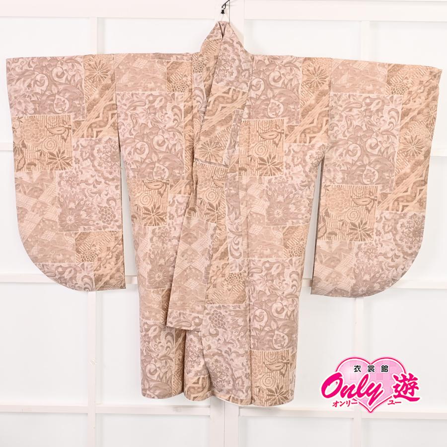 150【新作】袴用二尺袖/着物単品/RM-146/22-472RF/ラフィネモカ/パッチワーク/Lサイズ/小振袖/二尺袖/短丈/ポリエステル |  | 01