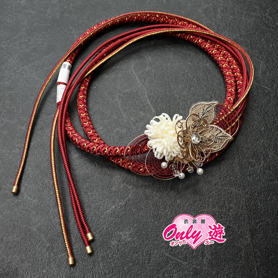 82KO80140【最新作】帯締め/ボルドー/金/銀/振袖用帯〆/正絹/丸