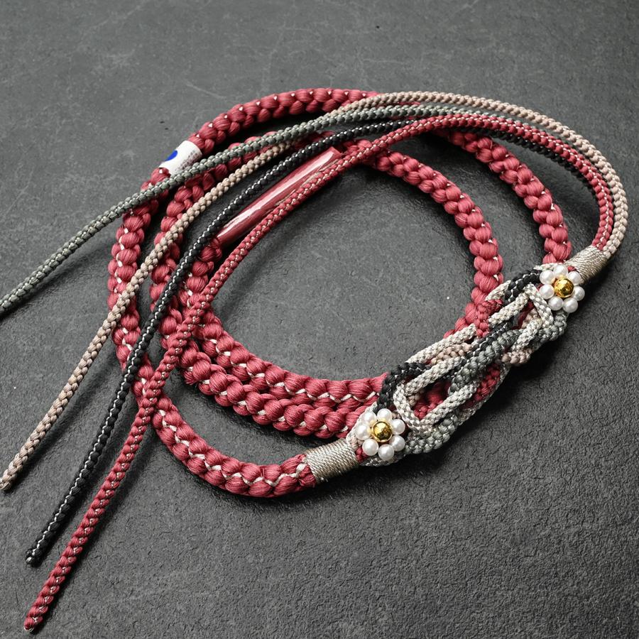 ネ/宇/82RF38070/82RF38020【在庫処分品】帯締め/振袖用帯〆/ラフィネモカ/華パール/正絹/金属糸/二色四本バラ/手組み/丸組/丸打ち/Mサイズ/中国製 |  | 04