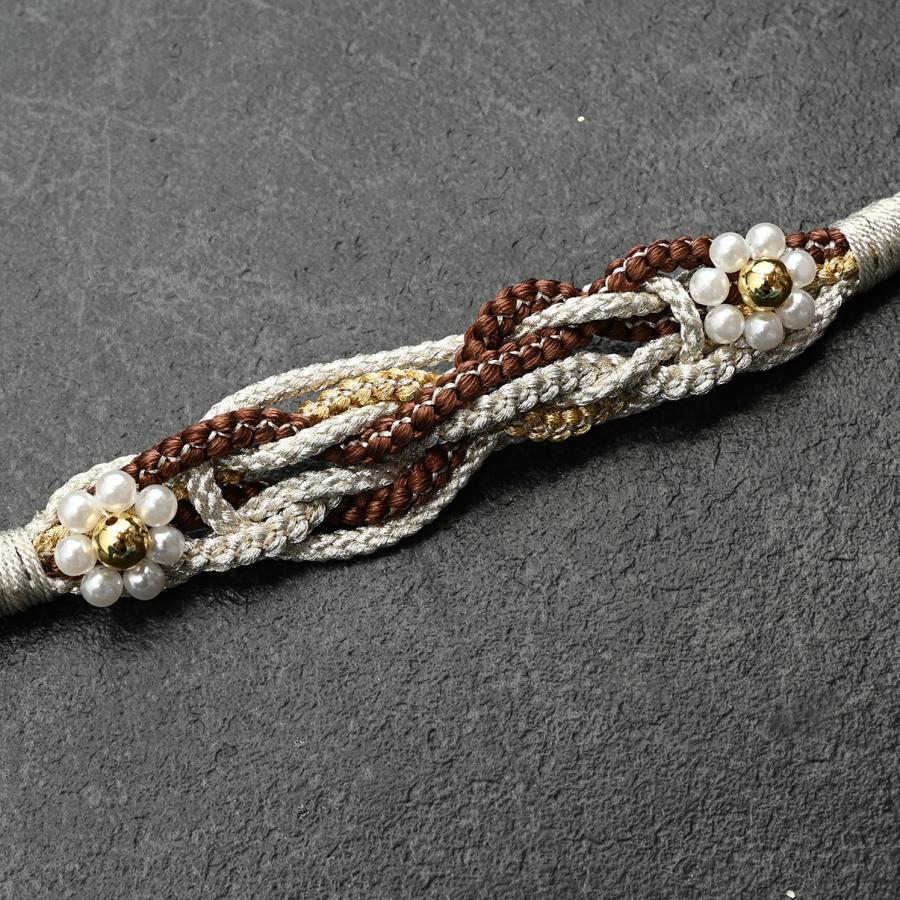 ネ/宇/82RF38070/82RF38020【在庫処分品】帯締め/振袖用帯〆/ラフィネモカ/華パール/正絹/金属糸/二色四本バラ/手組み/丸組/丸打ち/Mサイズ/中国製 |  | 05