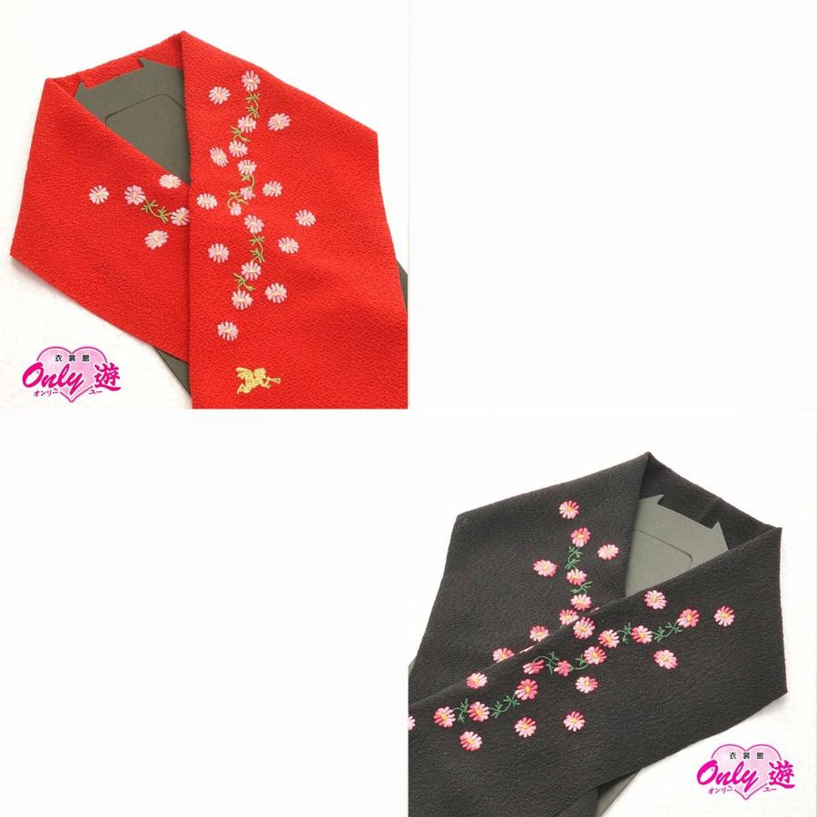 【激安】【在庫処分品】７歳用/刺繍半衿/松田聖子/長襦袢用衿/女の子用/赤/黒/NK-0900 | セイコマツダ