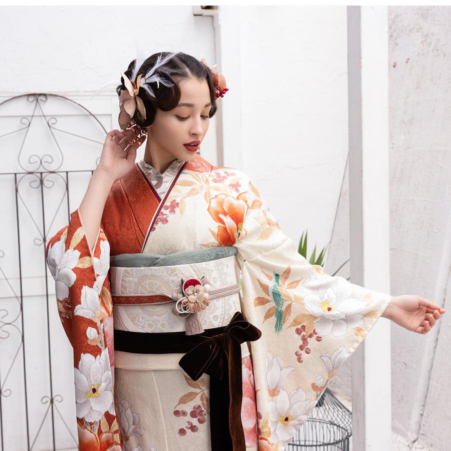 【新作】お誂え付き振袖フルセット/RF-33/ラフィネモカ/オレンジ/ルージュ/振袖/購入/ブランド/成人式/卒業式/結婚式/着物/フルセット |  | 02