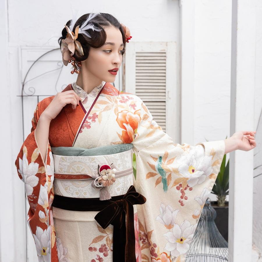 【新作】お誂え付き振袖フルセット/RF-33/ラフィネモカ/オレンジ/ルージュ/振袖/購入/ブランド/成人式/卒業式/結婚式/着物/フルセット |  | 03