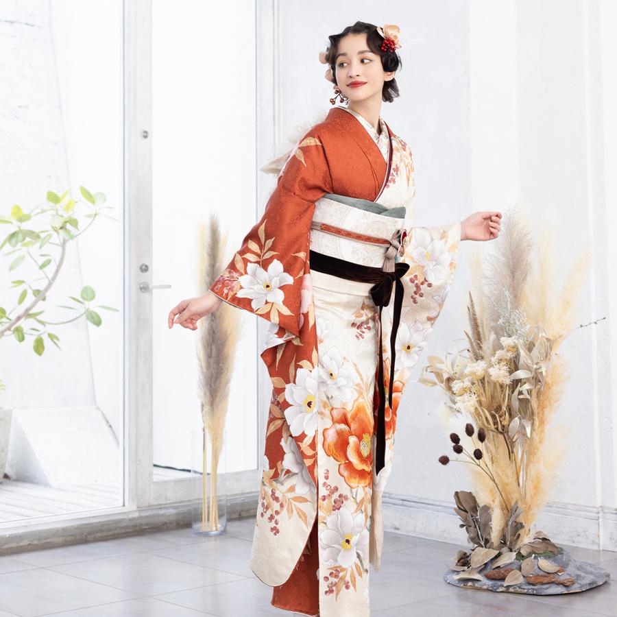 【新作】お誂え付き振袖フルセット/RF-33/ラフィネモカ/オレンジ/ルージュ/振袖/購入/ブランド/成人式/卒業式/結婚式/着物/フルセット |  | 06