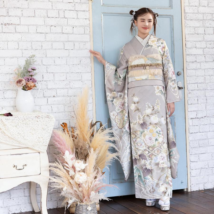 【新作】お誂え付き振袖フルセット/RF-34/ラフィネモカ/トラッド/グレージュ/振袖/購入/ブランド/成人式/卒業式/結婚式/着物/フルセット | 