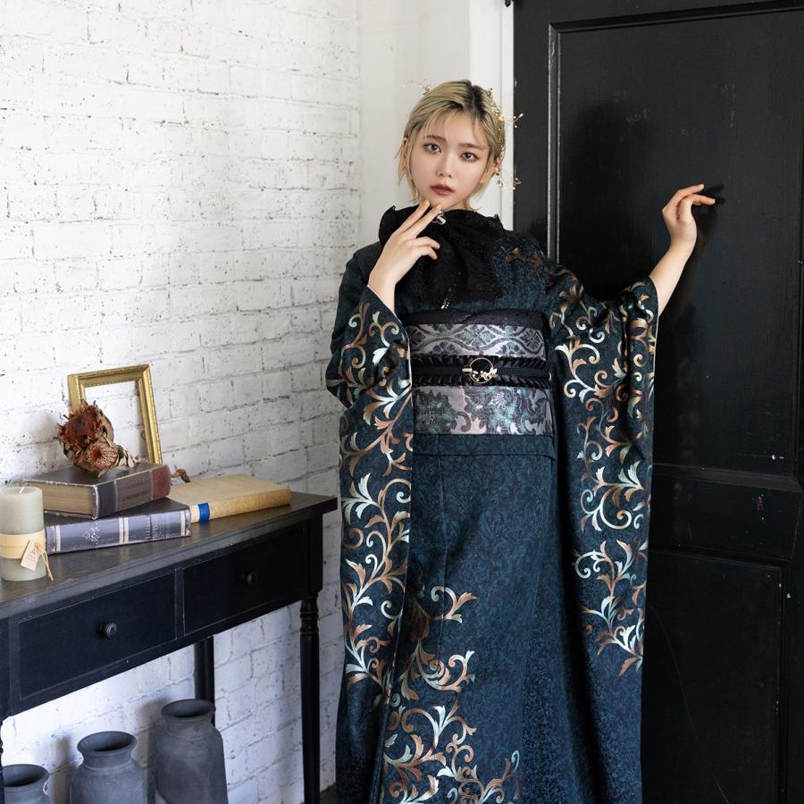 【新作】お誂え付き振袖フルセット/RF-37/ラフィネモカ/エキゾティカ/ブラックグリーン/振袖/購入/ブランド/成人式/卒業式/結婚式/着物/フルセット |  | 09