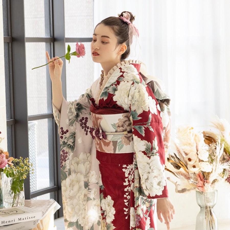 【最新作】お誂え付き振袖フルセット/RF-57/ラフィネモカ/ワイン/購入/振袖/ブランド/成人式/卒業式/結婚式/着物/フルセット |  | 01