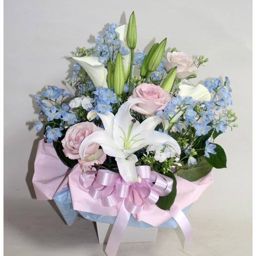 やさしい色彩で 生花　アレンジ カラー ユリ バラ  花束 フラワーギフト 花の贈り物 誕生日 お祝い 開店祝い 出産祝　 |  | 01