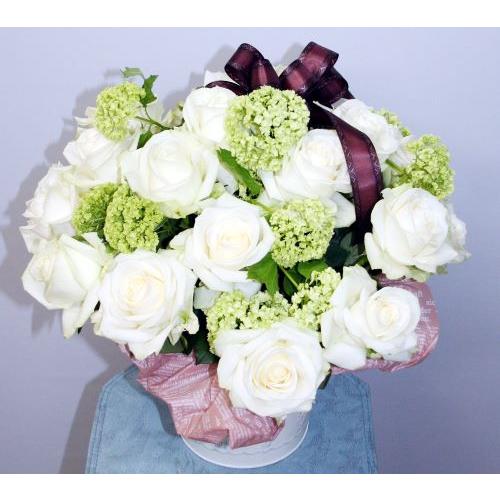 白バラのラウンド【生花　アレンジ】誕生日 お祝い 開店祝い 内祝い ウエディング ブライダル 結婚記念日 バレンタインデー 【地域限定送料無料】 |  | 02