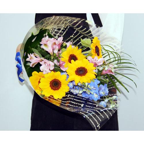 生花　ヒマワリとデルフィニュームの花束【地域限定送料無料】 | 