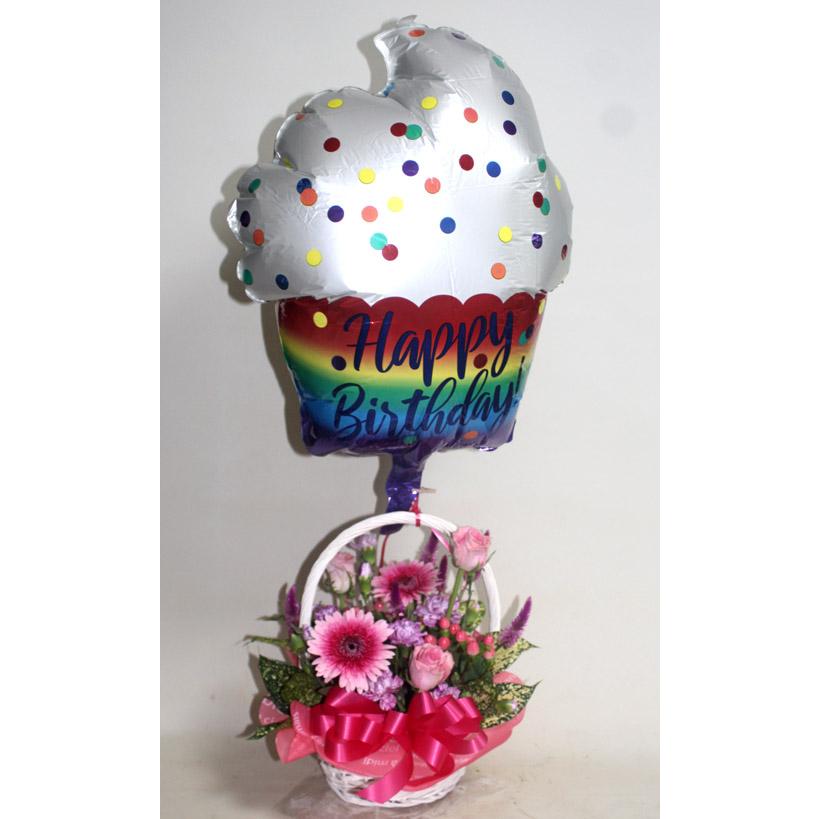 バスケットアレンジとバルーン【生花】花とバルーン 誕生日 お祝い 開店祝い 発表会 バルーンフラワーギフト【地域限定送料無料】 |  | 01