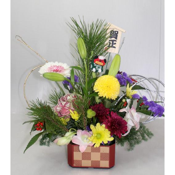 正月 迎春のアレンジ  アレンジメント フラワーギフト　花の贈り物 フラワーアレンジメント 和風 若松 千両 菊 洋花 |  | 01