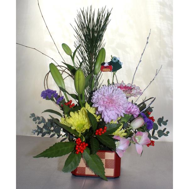 正月 迎春のアレンジ  アレンジメント フラワーギフト　花の贈り物 フラワーアレンジメント 和風 若松 千両 菊 洋花 |  | 03