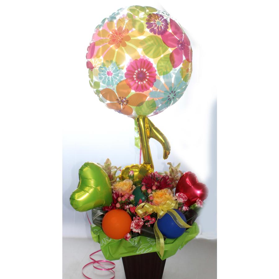 バルーン入りアレンジ 音符とハート 風船　バルーンフラワー 生花 フラワーギフト 花の贈り物 花とバルーン 誕生日 お祝い 開店祝い 発表会 音楽会 |  | 10