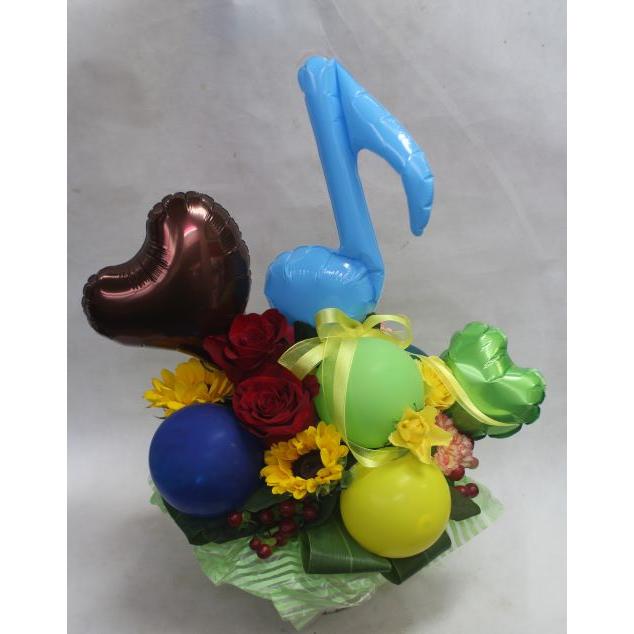 バルーン入りアレンジ 音符とハート 風船　バルーンフラワー 生花 フラワーギフト 花の贈り物 花とバルーン 誕生日 お祝い 開店祝い 発表会 音楽会 |  | 01