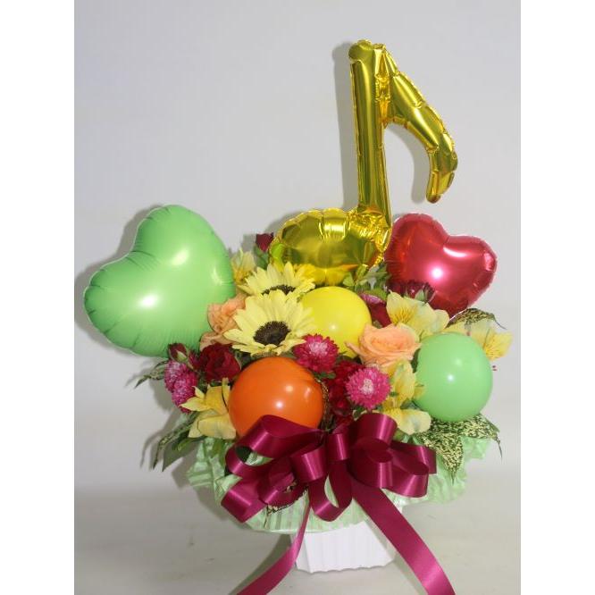 バルーン入りアレンジ 音符とハート 風船　バルーンフラワー 生花 フラワーギフト 花の贈り物 花とバルーン 誕生日 お祝い 開店祝い 発表会 音楽会 |  | 03