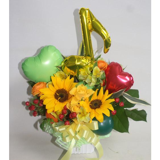 バルーン入りアレンジ 音符とハート 風船　バルーンフラワー 生花 フラワーギフト 花の贈り物 花とバルーン 誕生日 お祝い 開店祝い 発表会 音楽会 |  | 04