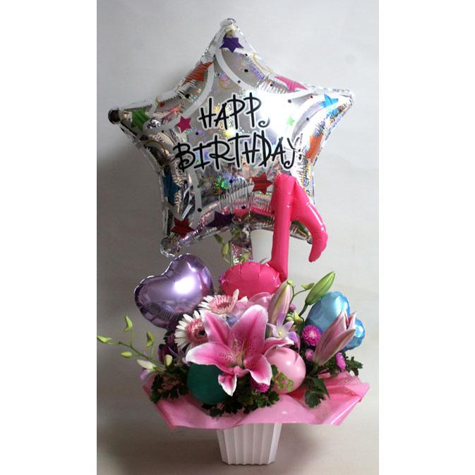 バルーン入りアレンジ 音符とハート 風船　バルーンフラワー 生花 フラワーギフト 花の贈り物 花とバルーン 誕生日 お祝い 開店祝い 発表会 音楽会 |  | 06