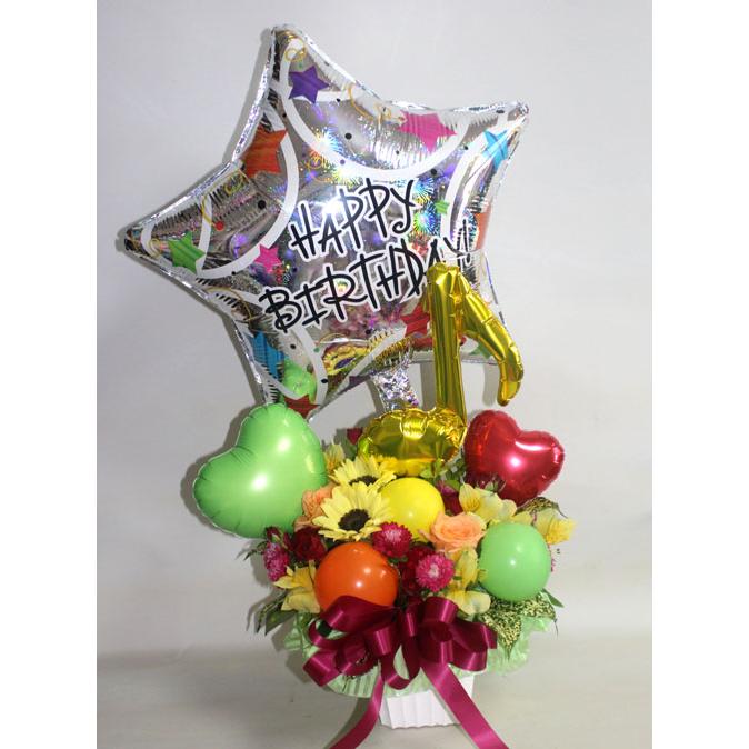 バルーン入りアレンジ 音符とハート 風船　バルーンフラワー 生花 フラワーギフト 花の贈り物 花とバルーン 誕生日 お祝い 開店祝い 発表会 音楽会 |  | 07