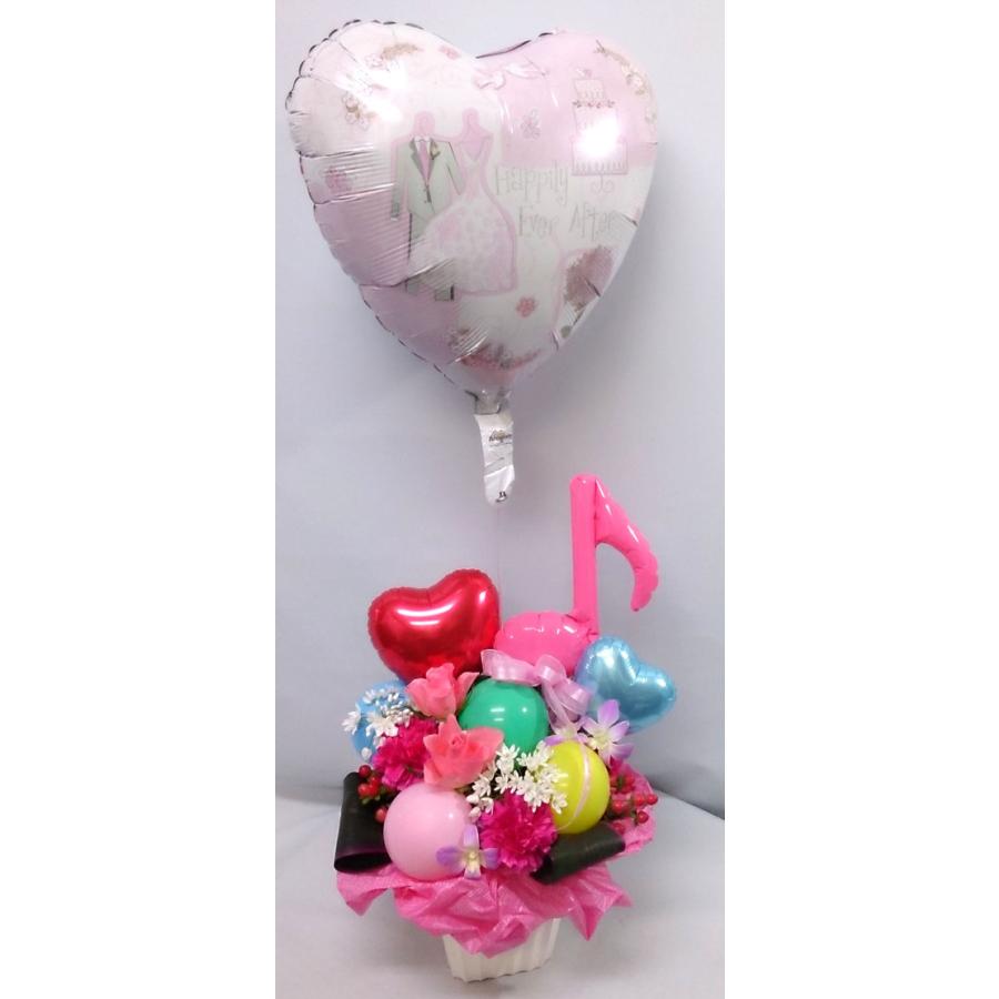 バルーン入りアレンジ 音符とハート 風船　バルーンフラワー 生花 フラワーギフト 花の贈り物 花とバルーン 誕生日 お祝い 開店祝い 発表会 音楽会 |  | 08