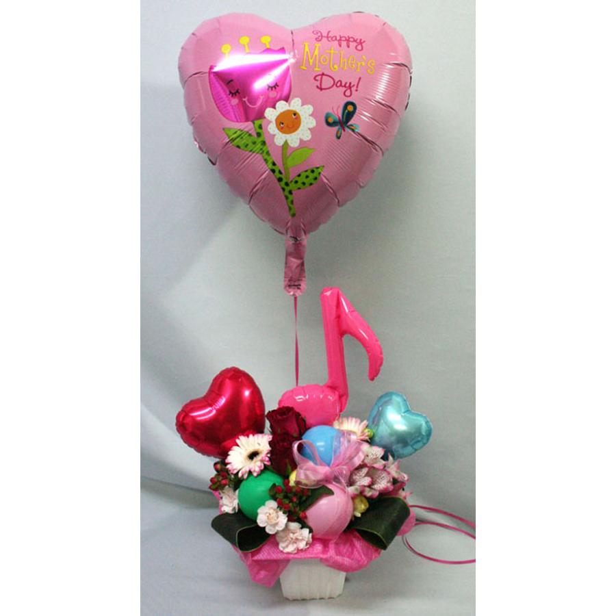 バルーン入りアレンジ 音符とハート 風船　バルーンフラワー 生花 フラワーギフト 花の贈り物 花とバルーン 誕生日 お祝い 開店祝い 発表会 音楽会 |  | 09