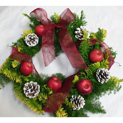 クジャクヒバ  黄金ヒバと姫リンゴorサンキライのクリスマスリース【生花】【リース】【クリスマス】孔雀ヒバ　フラワー リース | 