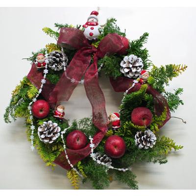 クジャクヒバ  黄金ヒバと姫リンゴorサンキライのクリスマスリース【生花】【リース】【クリスマス】孔雀ヒバ　フラワー リース |  | 02