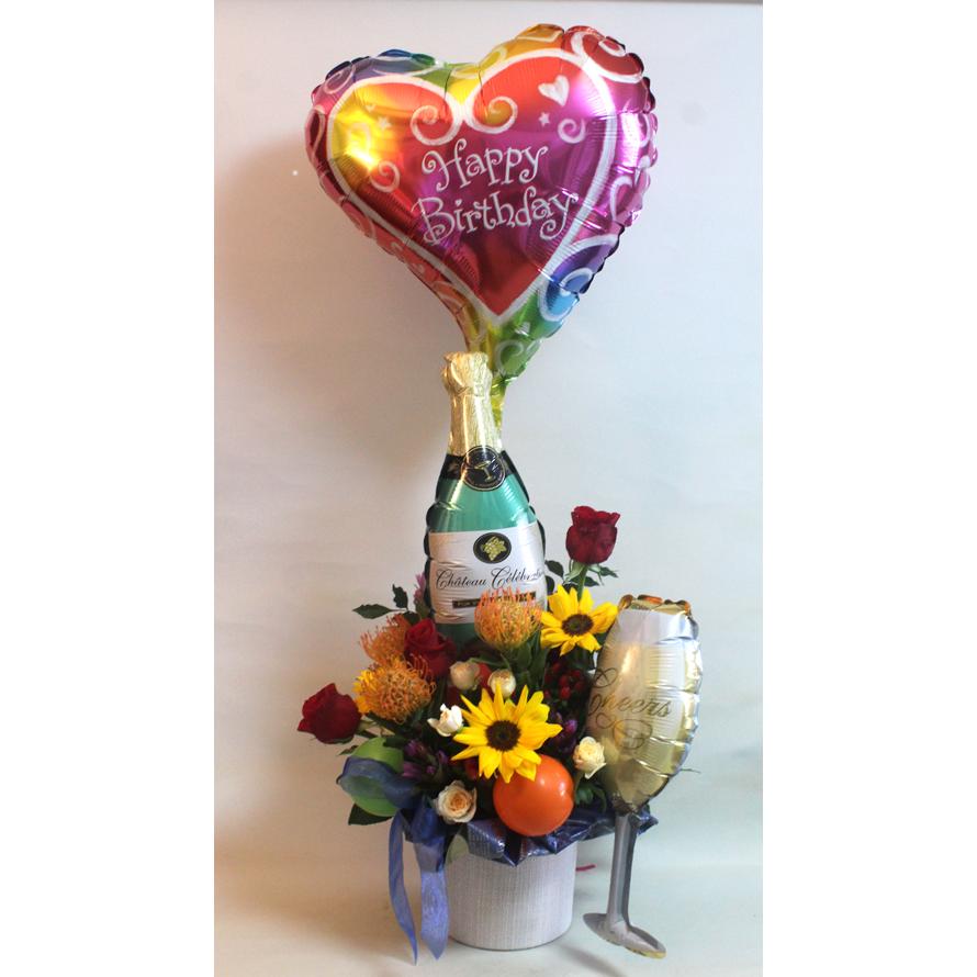 シャンパンボトルとグラス バルーン入りアレンジ 風船【バルーンフラワー】【生花】 誕生日 記念日 歓迎 退職 結婚 開店 お中元　お歳暮【地域限定送料無料】 |  | 02
