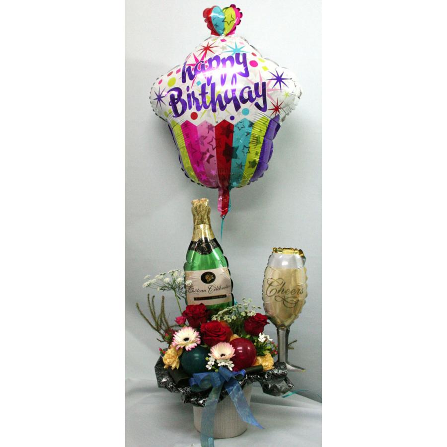 シャンパンボトルとグラス バルーン入りアレンジ 風船【バルーンフラワー】【生花】 誕生日 記念日 歓迎 退職 結婚 開店 お中元　お歳暮【地域限定送料無料】 |  | 04