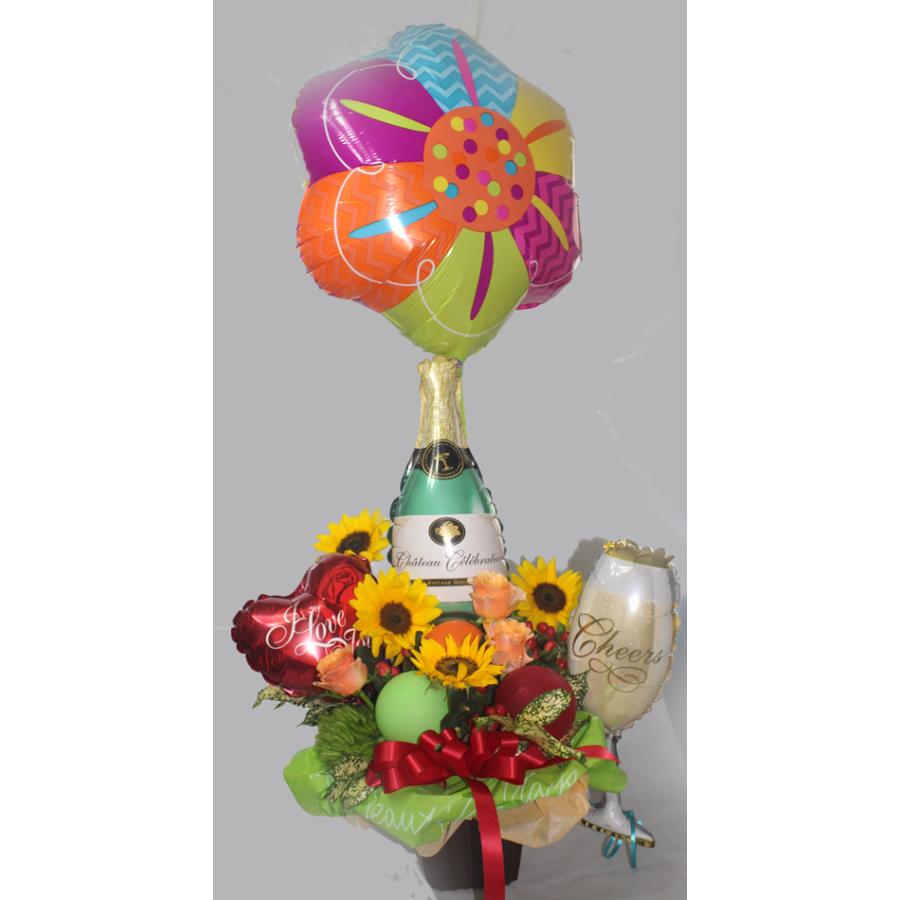 シャンパンボトルとグラス バルーン入りアレンジ 風船【バルーンフラワー】【生花】 誕生日 記念日 歓迎 退職 結婚 開店 お中元　お歳暮【地域限定送料無料】 |  | 05