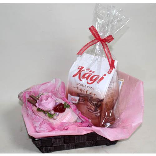 プリザーブドフラワーのスイーツ１ヶとお菓子のセット 島田屋製菓の長崎バウムクーヘン  パウンドケーキ　カーギ　チョコウエハース  　赤い帽子クッキー |  | 01