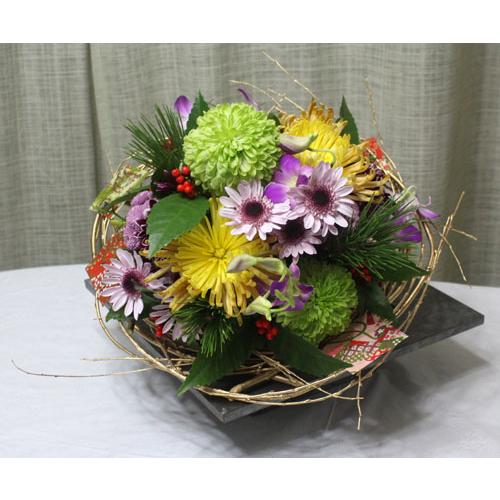 お正月の和風花束 アレンジメント ブーケ 生花 花束 アレンジ フラワーギフト 花の贈り物 寿 お祝い 菊　床の間　ディスプレー |  | 01
