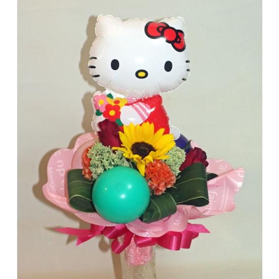 キティバルーンのミニ花束　キティちゃん　ハローキティ 風船 花とバルーン 誕生日 お祝い発表会  卒業式 バレンタインデー　ホワイトデー 【地域限定送料無料】 | 