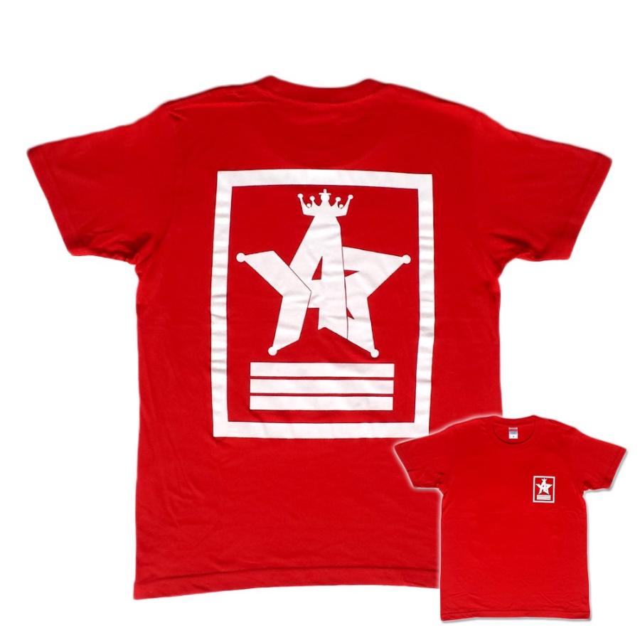 Tシャツ ロゴ カットソー 半袖 レッド M,L デザイン プリント オリジナル メール便可 CROWN STAR「レッド」 | 
