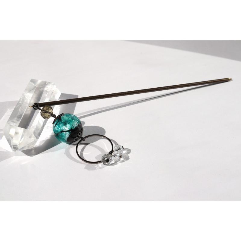 かんざし とんぼ玉 ホタルガラス工芸品 エメラルド グリーン : 大阪