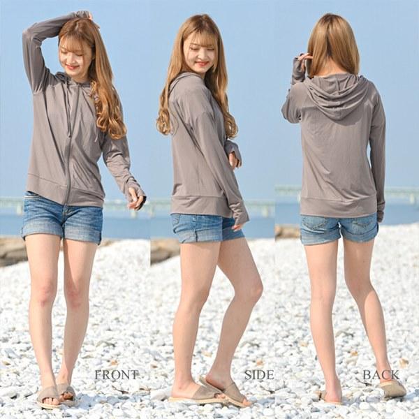 ラッシュ ガード 水陸両用 無地 紫外線 UPF50+ 接触冷感 レディース 女性 人気 新作 パーカー ジップ UVカット 速乾 軽量 水着 スイムウエア　メール便送料無料 |  | 03