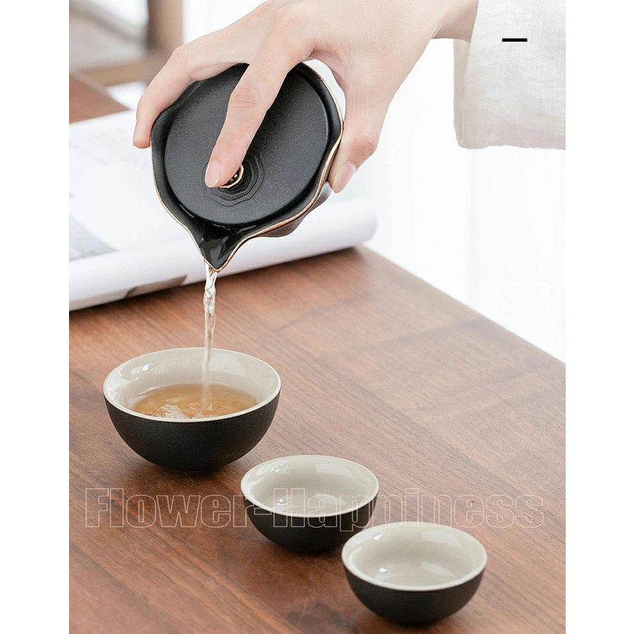 携帯用茶器セット 2タイプ 2色 茶芸 陶器 旅行 収納バッグ付き