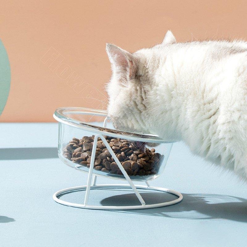 猫 食器 ガラス製 フードボウル スタンド 脚付 食べやすい 猫用 ねこ