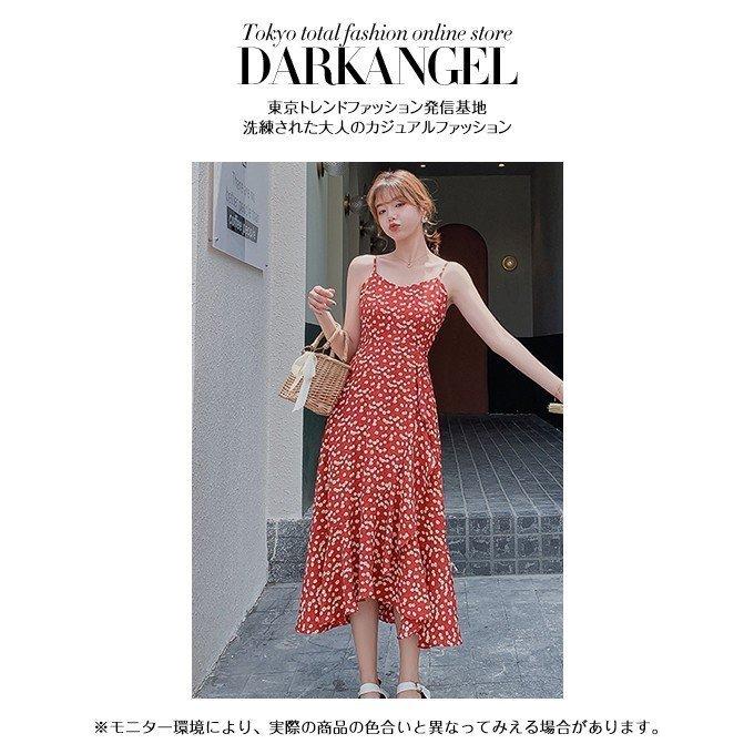 ワンピース ロング 柄 春 キャミワンピ 花柄 フレア フリル 夏 レディース 上品 大人 かわいい リゾート シフォン 赤 春夏 【 花柄ロングキャミワンピース ワンピース ロング 柄 春 キャミワンピ 花柄 フレア フリル 夏
