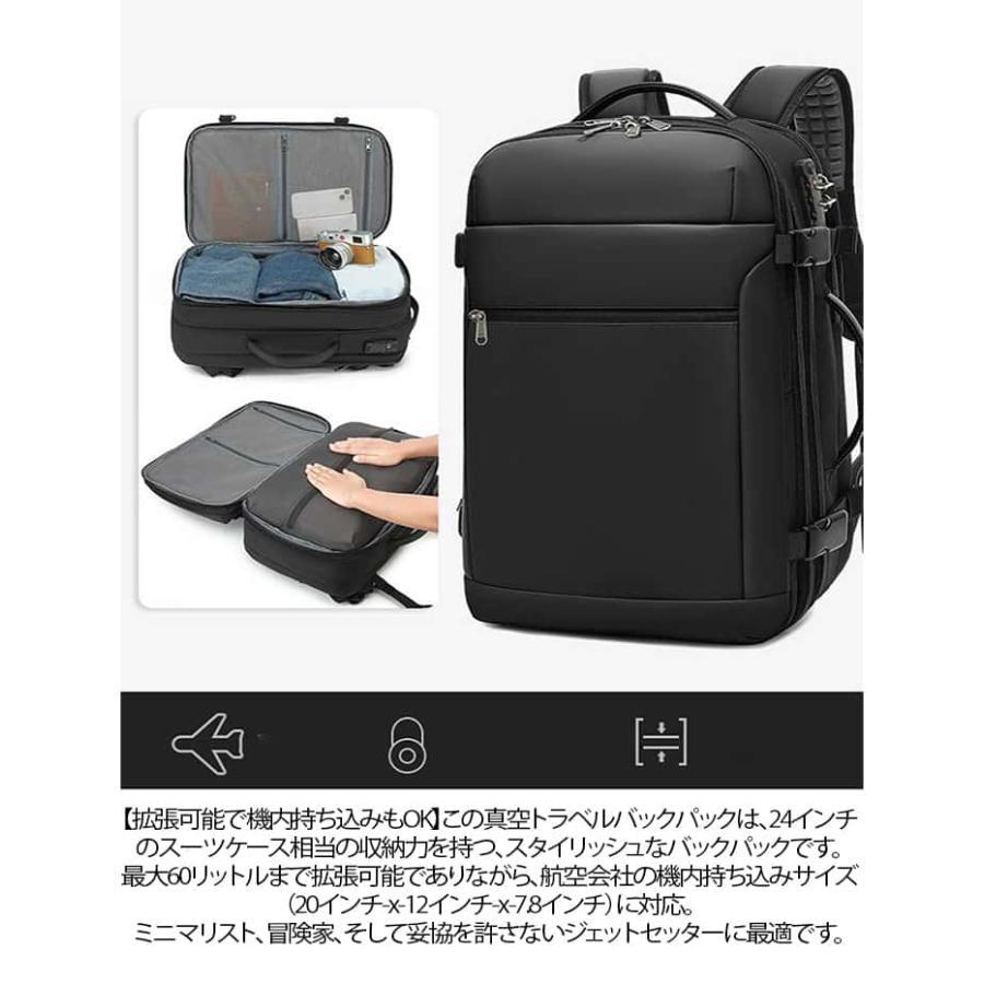 【未使用】真空圧縮リュック(グレー)32×15～20×49(cm) ポンプ有 真空ポンプ付き】 真空圧縮バックパック 60l拡張可能 tsaロック付き