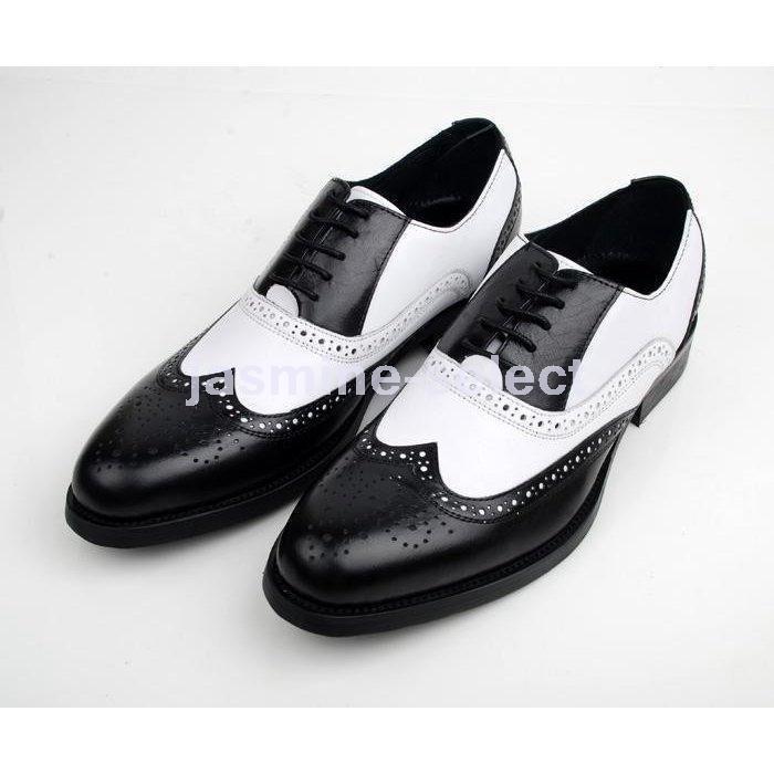 新発売白黒コンビビジネスシューズメンズ2トン内羽根紳士靴