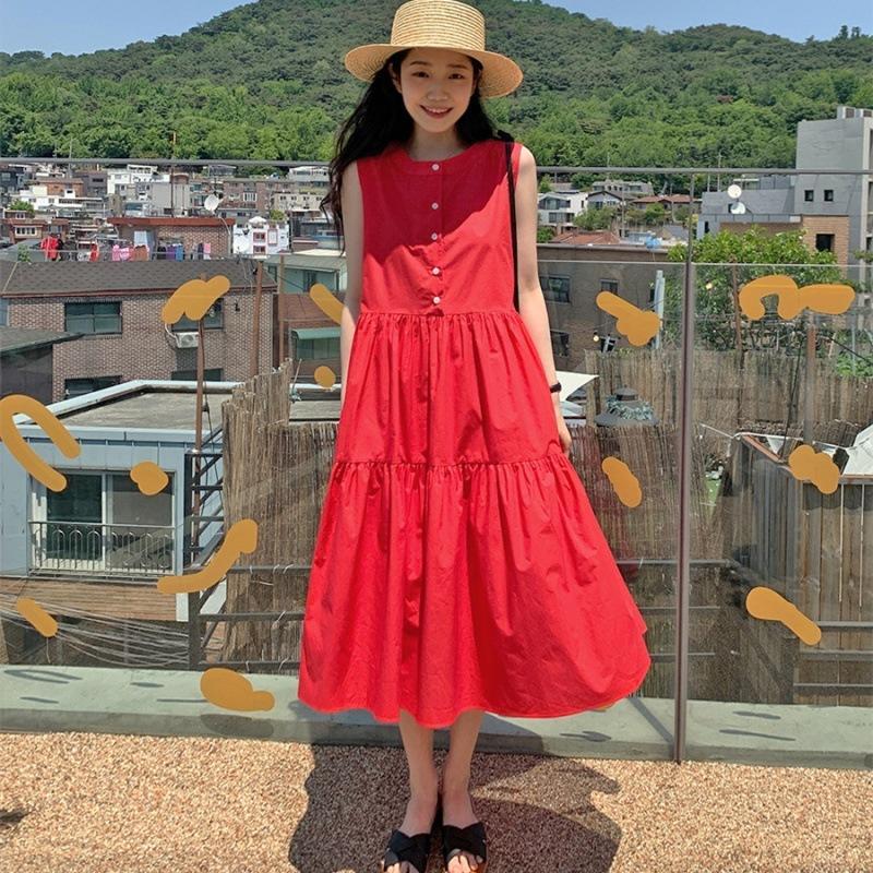 赤いワンピースレディースノースリーブノースリーブラインヴィンテージ