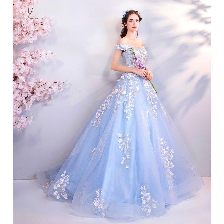 花嫁ドレスカラードレス水色オフショルダーウエディングドレス 花嫁ドレスカラードレス水色オフショルダーウエディングドレス