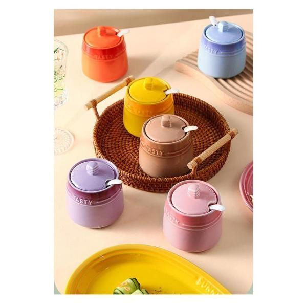 シュガー　ジャムポット　スプーン２つ付き 調味料入れ おしゃれ 陶器 スプーン付き ふた付き セラミック シュガー