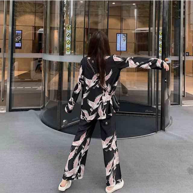 セットアップ パンツ スーツ かっこいい レディース 上下セット 鶴