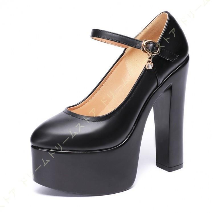 厚底 パンプス ハイヒール 黒 靴 厚底パンプス 幅広 ヒール レディース