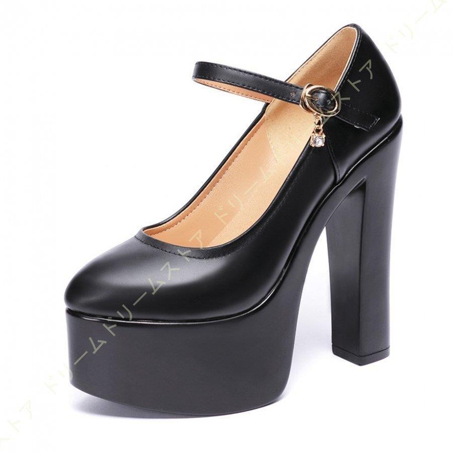 厚底 パンプス ハイヒール 黒 靴 厚底パンプス 幅広 ヒール レディース