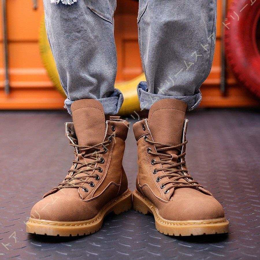キャメルスエード 厚底ハイカットブーツ カジュアルブーツ ワークブーツ メンズ ハイカットミリタリーブーツ